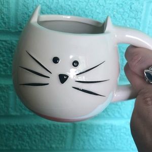 White with pink banner cat mug